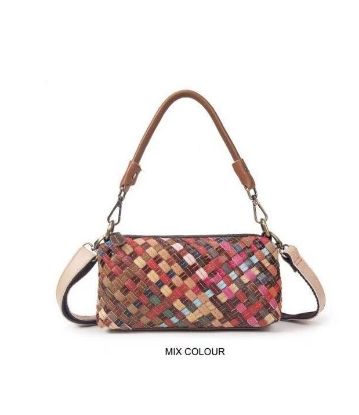 Show details for Genuine Italian leather, multi-color woven panels Picture of Genuine Italian leather, multi-color woven panels